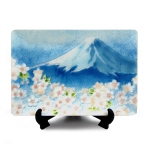 七宝焼|飾皿・16×22.5　青富士桜