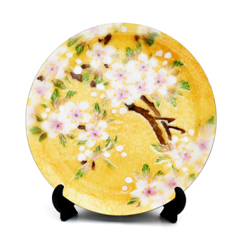 七宝焼|飾皿・径21　金地桜