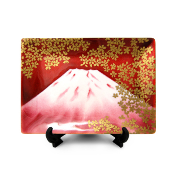 七宝焼|飾皿・16×22　富士金彩桜(赤)