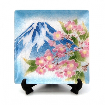 七宝焼|飾皿・18×18　富士桜