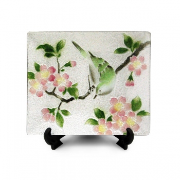 七宝焼|飾皿・10×12　桜にウグイス