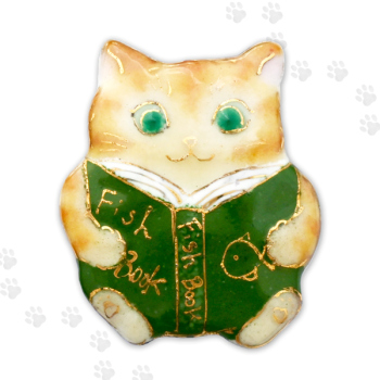 七宝焼|土田ピンブローチ 読書ネコ (限定商品)
