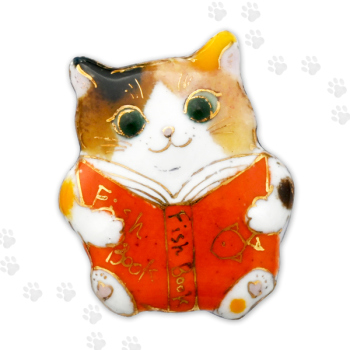 七宝焼|土田ピンブローチ 読書ネコ (限定商品)