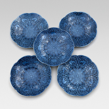 七宝焼|茶托・正倉院古鏡文(紺)　5枚セット　