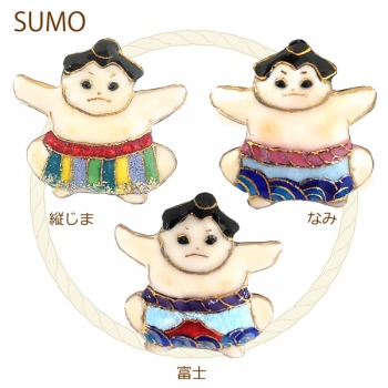 七宝焼|土田ピンブローチ　力士