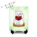 七宝焼|飾皿・9×12　人招き猫　緑