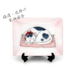 七宝焼|飾皿・9×12　眠り猫　ピンク