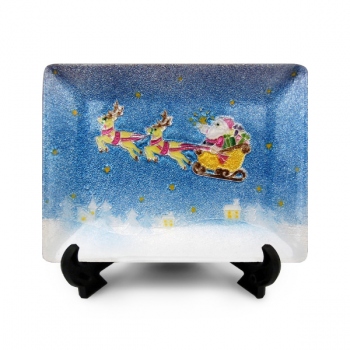 七宝焼|飾皿・9×12　クリスマス　サンタとトナカイ (お取り寄せ)