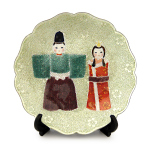 七宝焼|飾皿・径12　ひな祭り　八稜立雛・緑