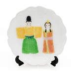 七宝焼|飾皿・径12　ひな祭り　八稜立雛・白緑