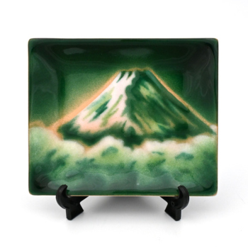 七宝焼|飾皿・12×14.5　エマイユ緑富士　中