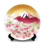 七宝焼|飾皿・径13.5　赤富士桜45丸