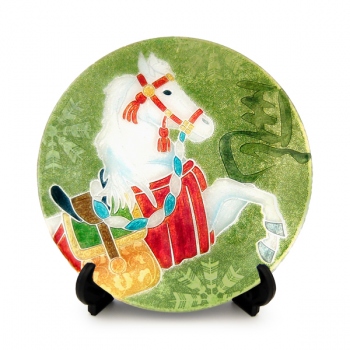 七宝焼|飾皿・径12　干支40丸　午(左馬)